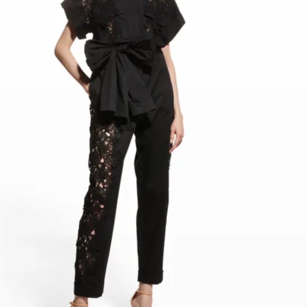 Oscar de la Renta Black Lace Detail Jumpsuit